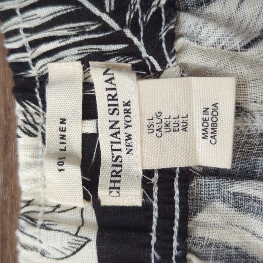 100% Linen Wide Leg Cropped Leaf Graphic Pants - Picture 5 of 8